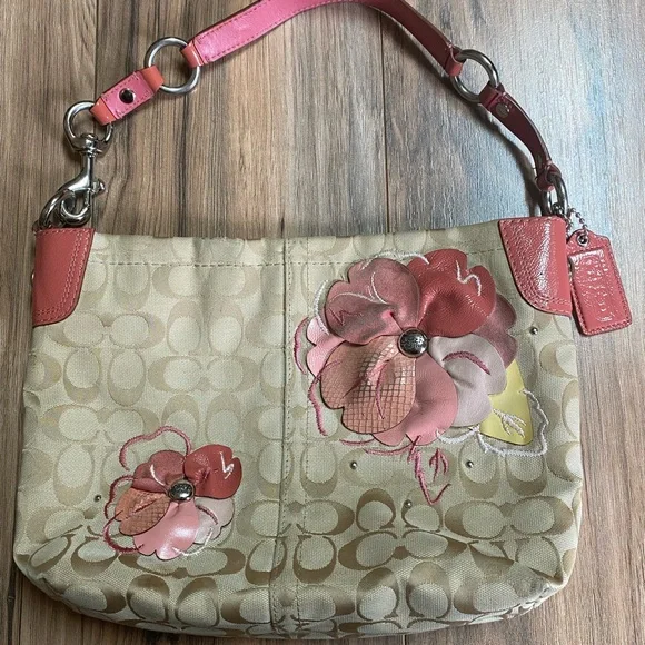 Coach Bags Coach Purse Tan And Pink Flowers Poshmark